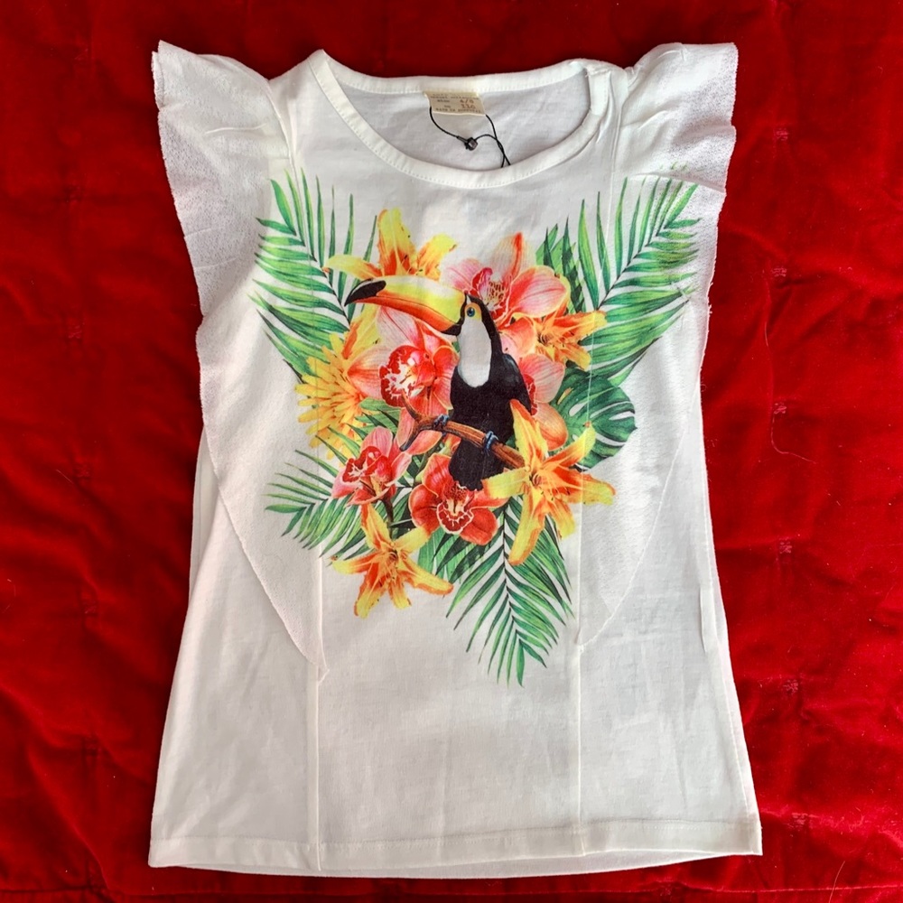 Zara girls toucan tropical top size 4-5 NWT